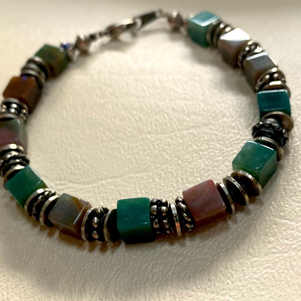 Vintage watermelon tourmaline square stone artistry bracelet 8 inch length
